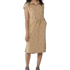 REI Cooperative Tan Brown Drawstring Patterned Shift Short Sleeve Dress size XS